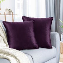 Eggplant Purple 16&quot;x16&quot; Throw Pillow Covers Set 2 Sofa Velvet Cushion Cases - £20.76 GBP