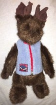 1998 Boyds Bears 14&quot; Plush Moose in Zip Up Blue Fleece Vest Mitten Patch - $14.99