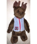 1998 Boyds Bears 14&quot; Plush Moose in Zip Up Blue Fleece Vest Mitten Patch - £11.93 GBP