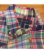 Polo Ralph Lauren Mens L Button Up Red Blue Preppy Plaid Dress Shirt Fle... - $25.02