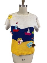 VINTAGE 3D RAQUEL Collection SZ M 1990s Beach /Sailboat Scene Short Sleeve - $52.57