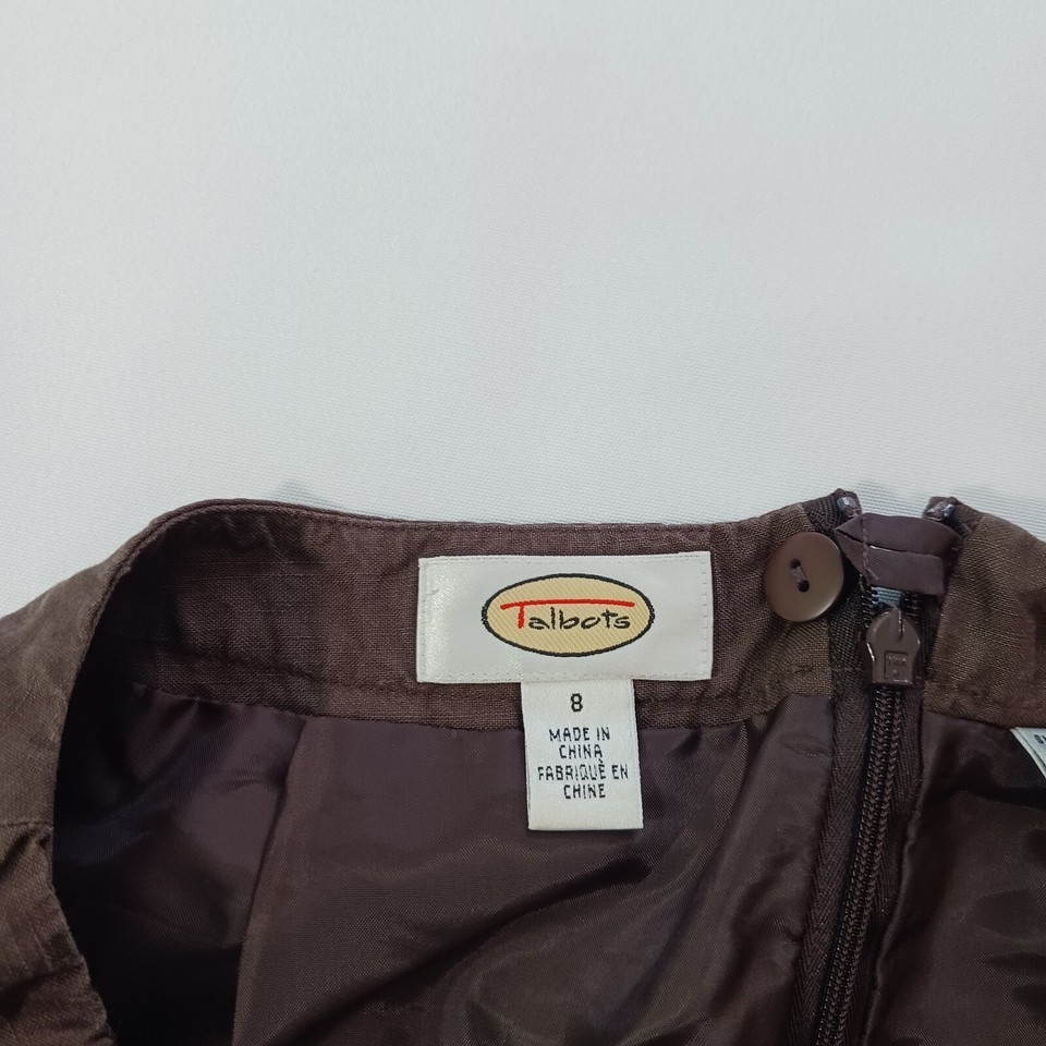 Talbots Skirt Women's Size 8 Brown Linen Silk Blend Back Zip Lined & Slit Item image 3
