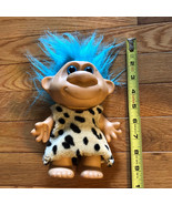 Vintage Troll  8-9” Caveman With Faux Fur And Blue Hair And Blue Eyes - £19.32 GBP