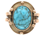 8k Yellow Gold Handwrought Genuine Natural Turquoise Ring Size 6.25 (#J6... - £404.32 GBP