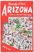 Postcard Howdy From Arizona Land Of The Sun Pictoral Map - £3.01 GBP