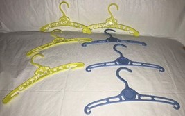6 Vintage Children’s Plastic Hangers –Yellow Bambi Design (4) &amp; Blue Hearts (3) - £8.68 GBP
