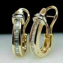 0.70Ct Baguette Cut CZ Hoop Earring Women&#39;s 14K Yellow Gold Plated-925 Silver - £90.02 GBP