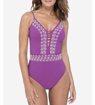 Profile Gottex Plum Love In Lace Plunge 1 PC Maillot 2019 Size 8 Swimsui... - £45.41 GBP