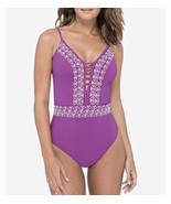 Profile Gottex Plum Love In Lace Plunge 1 PC Maillot 2019 Size 8 Swimsui... - £44.99 GBP