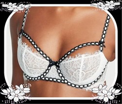 36B White Lace w Black Slot Ribbon WICKED PushUp wo pad Victorias Secret UW Bra - £31.96 GBP