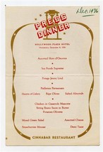 Press Dinner Menu Cinnabar Restaurant Hollywood Plaza Hotel 1936 California  - £76.29 GBP