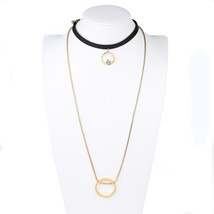 Black &amp; Gold Tone Choker Necklace Combination With Circle Pendants - £25.71 GBP