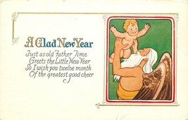 DB Embossed Postcard E445 A Glad New Year Baby Father Time with Angel Wings - £4.56 GBP