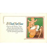 DB Embossed Postcard E445 A Glad New Year Baby Father Time with Angel Wings - $5.94