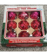 Vintage Hand Decorated Glass Christmas Tree Ornaments Red Set Of 9 - €24,55 EUR