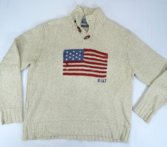 READ* Vintage Polo Ralph Lauren Beige RL67 USA Flag Pullover Sweater Size XL - £75.72 GBP