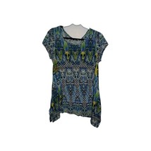Cable &amp; Gauge Blouse Top Women&#39;s Large Multi Geo Print Viscose Short Sleeve - $12.99