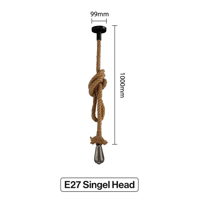 Vintage DIY Hemp Rope Ceiling Hanging Lamp Base E27 1/2/ AC220V Kitchen Loft Ind - £131.54 GBP