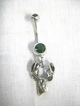 10 Point Trophy Buck Whitetail Deer Head On 14g Emerald Green Cz Belly Ring - £5.58 GBP