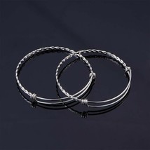 2 Silver Rope Bangle Bracelets Adjustable Stainless Steel Bulk Jewelry M... - £7.72 GBP