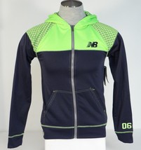 New Balance Zip Front Hooded Jacket Blue &amp; Bright Green Youth Boys Hoodie NWT - £48.10 GBP