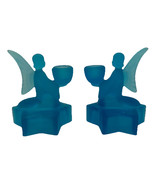 Vintage Frosted Turquoise Glass Angel Candleholders Set of 2 - $39.05 CAD