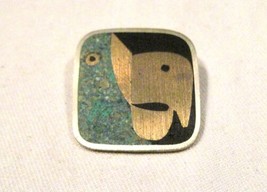 Vintage Sterling Silver Casados Metales Mexico Turquoise Inlay Brooch Pi... - £42.69 GBP