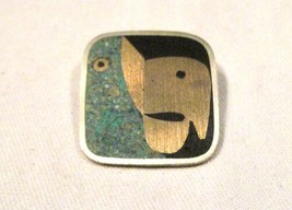 Vintage Sterling Silver Casados Metales Mexico Turquoise Inlay Brooch Pi... - $54.45