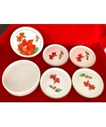 Vintage 4 Otagiri Round Christmas Coasters w Lacquerware Box Gibson Japan - $187.97 MXN