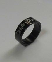 Stainless Steel Tribal 1 Black Ring - $297.80 MXN