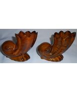 Anna Van Briggle PAIR CORNUCOPIA VASES Hi Fire Gloss Glaze - $31.67
