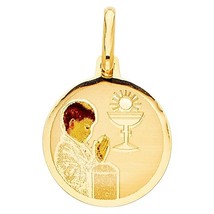 Genuine 14k Yellow Gold 0.66&quot; Male First Communion Religious Pendant - $2,492.40 MXN