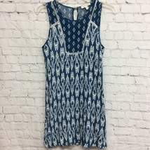 Monteau Womens Shift Dress Blue White Ikat Lined Crew Keyhole Back Sleev... - $5.44