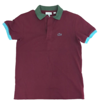 Lacoste Color Block Cotton Pique Polo Shirt Short Sleeve Maroon & Blue Boy 12 - £20.07 GBP
