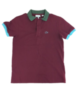 Lacoste Color Block Cotton Pique Polo Shirt Short Sleeve Maroon &amp; Blue B... - £20.07 GBP