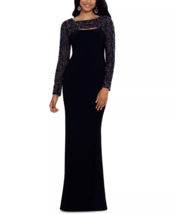 BETSY &amp; ADAM Embellished Cutout Gown Black/Silver Petite Size 12P $279 - £85.38 GBP