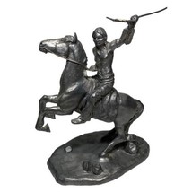 Vintage Pewter Figurine Native American On Bucking Horse W Spear Hunting 6x6” - $25.74