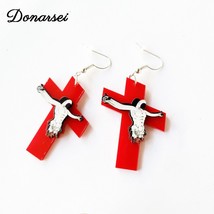 Ror jesus acrylic earrings for women religious scary red cross drop earrings night club thumb200