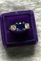 3 Ct Round Cut Blue Sapphire Diamond Trilogy Engagement Ring 14k White Gold Over - £84.66 GBP