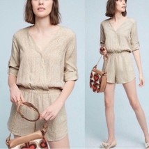 Anthropologie Cloth &amp; Stone Beige Snake Print Tencel Linen Romper Size XL - $748.09 MXN