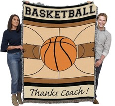 Basketball Thanks Coach Blanket - Tapestry Throw Woven From Cotton - Made In The - $74.63