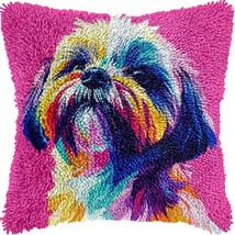 Shih Tzu Dog Colorful Latch Hook Kits Pillow Printed Cushion Crochet Yarn  - $37.76