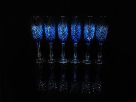Faberge  Odessa Sky Blue  Colored Crystal Champagne Flutes  NIB image 13