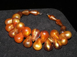 Vintage Pinkish Brown Hollow Plastic Teardrop Bead Cuff Flexible Bracelet or Not - $10.21