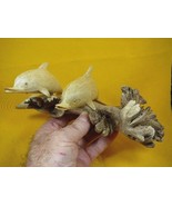 (q127-n) two jumping DOLPHIN porpoise PARASITE WOOD carving FIGURINE wooden - $56.76 CAD