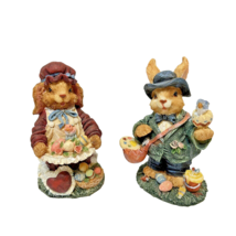 Vintage Mr and Mrs Easter Bunny Figurines Resin Painted 5&quot; Lot of 2 - £11.85 GBP