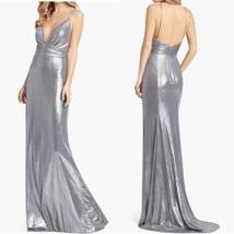 Mac Duggal Shimmer Metallic Faux Wrap Gown Dress, Party, Silver, Size 8, NWT - £146.31 GBP
