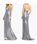 Mac Duggal Shimmer Metallic Faux Wrap Gown Dress, Party, Silver, Size 8,... - £146.31 GBP