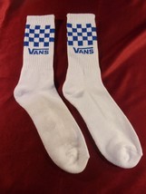 1 PAIR OF VANS OFF THE WALL CREW WHITE SOCKS BLUE CHECKERED W/RED VANS LOGO - $22.49
