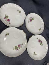 SET of 4 by Japan SNACK PLATES ~ Beautiful MOSS ROSE Design Nasco 8” Dia... - £13.15 GBP